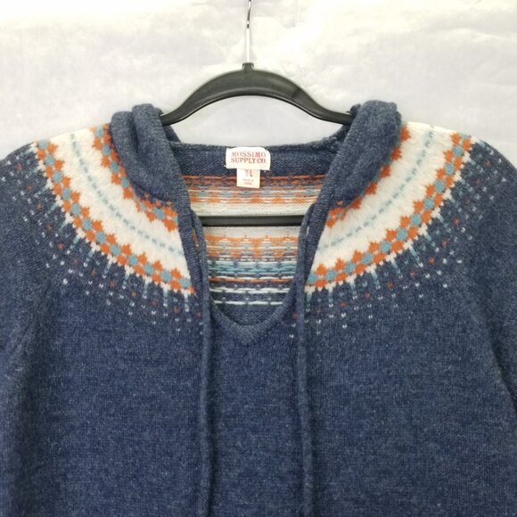 Blue Knit Wool Women's Top with Hood - Picture 2 of 14